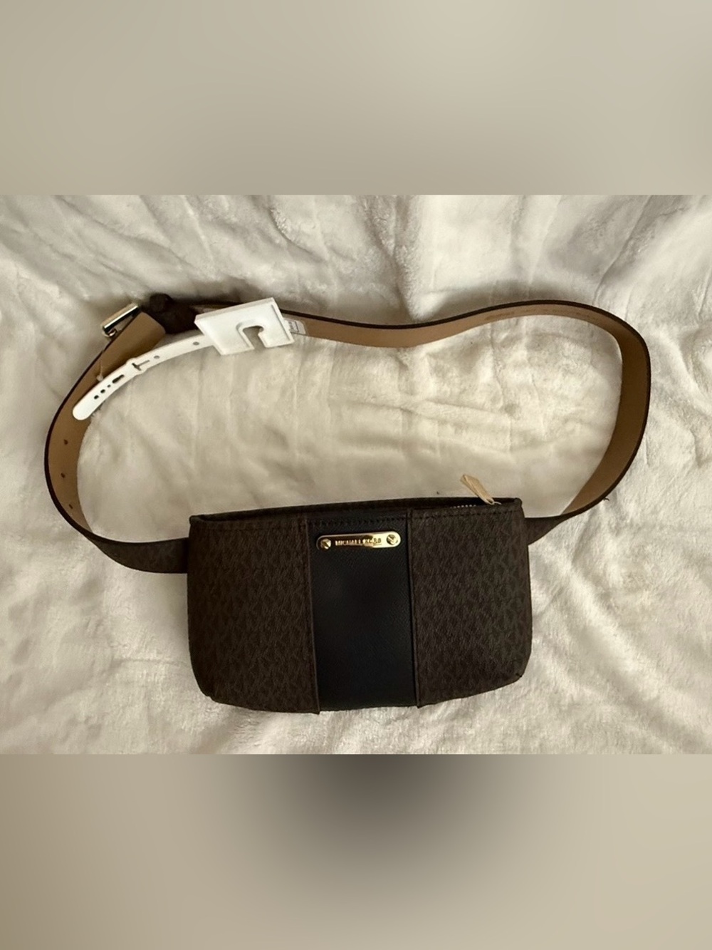 Michael Kors Brown and Black Signature Belt Bag with Gold Plate